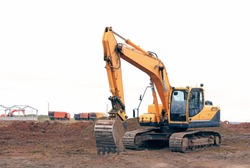 Crawler excavator at a construction site. Building. Excavator. Close