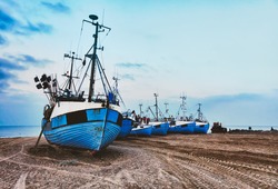 Coastal Fishing boats at the beach of Thorup, Denmark