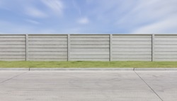 Prefabricated or precast concrete fence. Consist of panel and column as border or boundary offer security, privacy for residential. Including empty space on road floor paving with concrete pavement.
