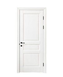 Wooden white door on a light background