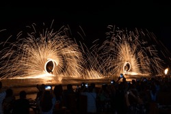Amazing fire show on The beach at Sai Kaew Beach, Mu Koh Samed  ,Rayong ,Thailand