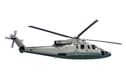 Military navy helicopter flying isolated on white background