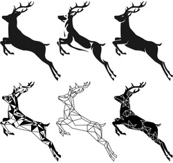 stylization leaping deer for your design, isolated objects, vector illustration
