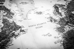 North Atlantic Ocean on map travel background texture