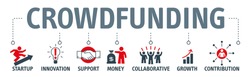Banner Crowdfunding vector illustartion with icons Concept of sharing and donating money.