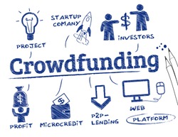 crowdfunding concept. Chart with keywords and icons