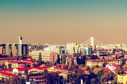 Retro Photo Of Bucharest City Aerial View