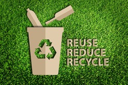  Paper cut of Reuse, Reduce, Recycle concept on green grass