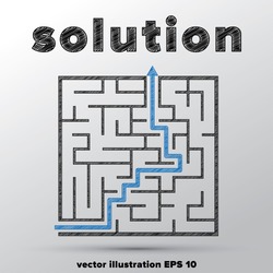 Sketched concept of finding solution in complicated maze.