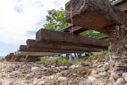 Railroad tracks that had been eroded by heavy rain disasters