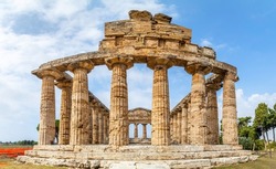 Temple of Hera at famous Paestum Archaeological UNESCO World Heritage Site, with most well-preserved ancient Greek temples in the world, Province of Salerno, Campania, Italy