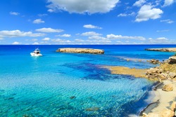 A view of a Blue Lagoon near Polis city, Akamas Peninsula National Park, Cyprus