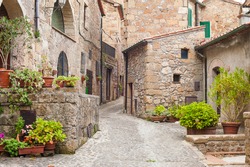 Old streets in the town of Sorano, Italy