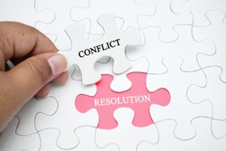 Missing puzzle with a word CONFLICT RESOLUTION. Business and finance concept