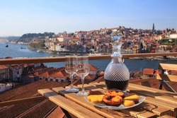 Table with view a wonderful view over the river in Porto, Portugal.