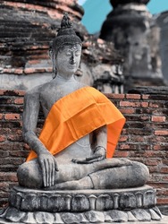 the ancient old buddha statue in Thailand temple