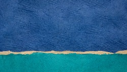 blue sky , beach and ocean  - colorful landscape abstract created with sheets of handmade textured bark paper
