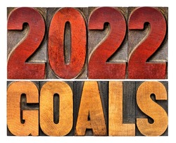 2022 goals banner - New Year resolution concept - isolated text in vintage letterpress wood type printing blocks