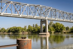 Brownville truss bridge over the Missouri River on U.S. Route 136  from Nemaha County, Nebraska, to Atchison County, Missouri