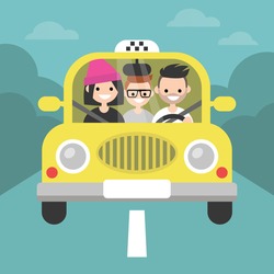 Carpool. Car sharing. Taxi service / flat editable vector illustration, clip art