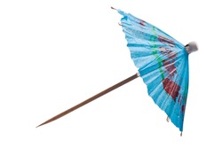 Rice paper umbrella decoration for cocktail glass, isolated