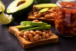 Avocado and beans on toast. Healthy and energy breakfast