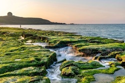 Landscape View Of The Beautiful Green Coastal Stone Trench At LaoMei Coastline In Spring, New Taipei, Taiwan