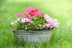 Rustic tin tub with flowers
