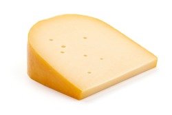 Traditional Dutch Gouda cheese, isolated on white background.