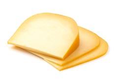 Traditional Dutch Gouda cheese, isolated on white background.