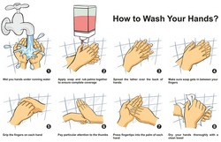 How to Wash & Clean Your Hand step by step infographic illustration correct way instructions to wash them by water liquid soap lather complete coverage of all surfaces for medical education awareness 