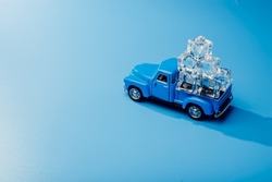 Toy car with ice. Ice for cocktails