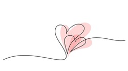 Two Hearts Continuous One Line Drawing. Valentines day concept. Hearts Couple Trendy Minimalist Illustration. Love Minimalist Contour Art. Vector illustration