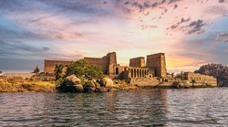 Ancient temple of Philae in the outskirts of the city of Aswan, Egypt