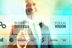 Business man selecting success concept pointing interface