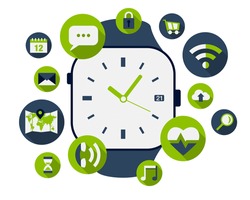 Smart watch illustration with lots of application icons