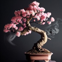 beautiful bonsai tree, with some smoke effect.