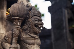 Gardian statue at entrance Bali temple / Bali Hindu temple / Bali, Indonesia