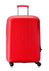 Travel red suitcase isolated on white background.
