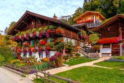 Traditional House in the Bernese Alps near Wengen (Switzerland) decorated with flowers