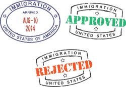 Passport stamps ''Immigration-United States-Approved/Rejected''