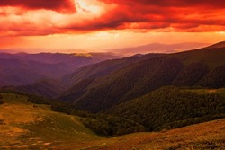 picturesque summer landscape in Europe, wonderful Carpathian sunset, west Ukraine, Europe