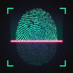 Laser scanning of fingerprint, vector illustration of digital biometric security technology