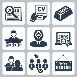 Vector job hunting, job search, human resources icons set