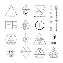 Set of vector trendy geometric icons and logotypes. Alchemy symbols collection. Religion, philosophy, spirituality, occultism.