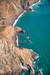 Coastline of California in San Francisco area, aerial view from helicopter on a clear sunny day