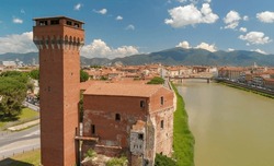 Aerial view of medieval citadel in Pisa, Tuscany.