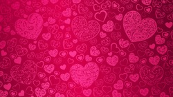 Background of big and small hearts with swirls in pink colors