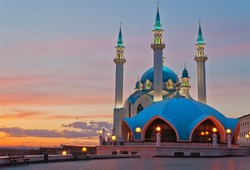 Kul Sharif mosque in Kazan Kremlin at sunset. Kazan. Russia.