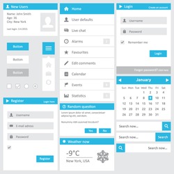 Website template - flat design elements with login calendar search dialog button register and vertical menu